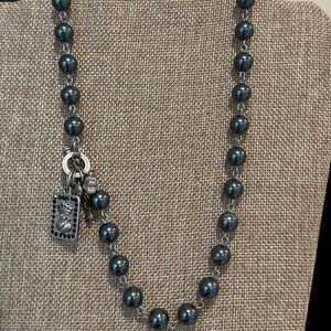 CAbi Black Necklace with Lustrous Beads and Silver Charm